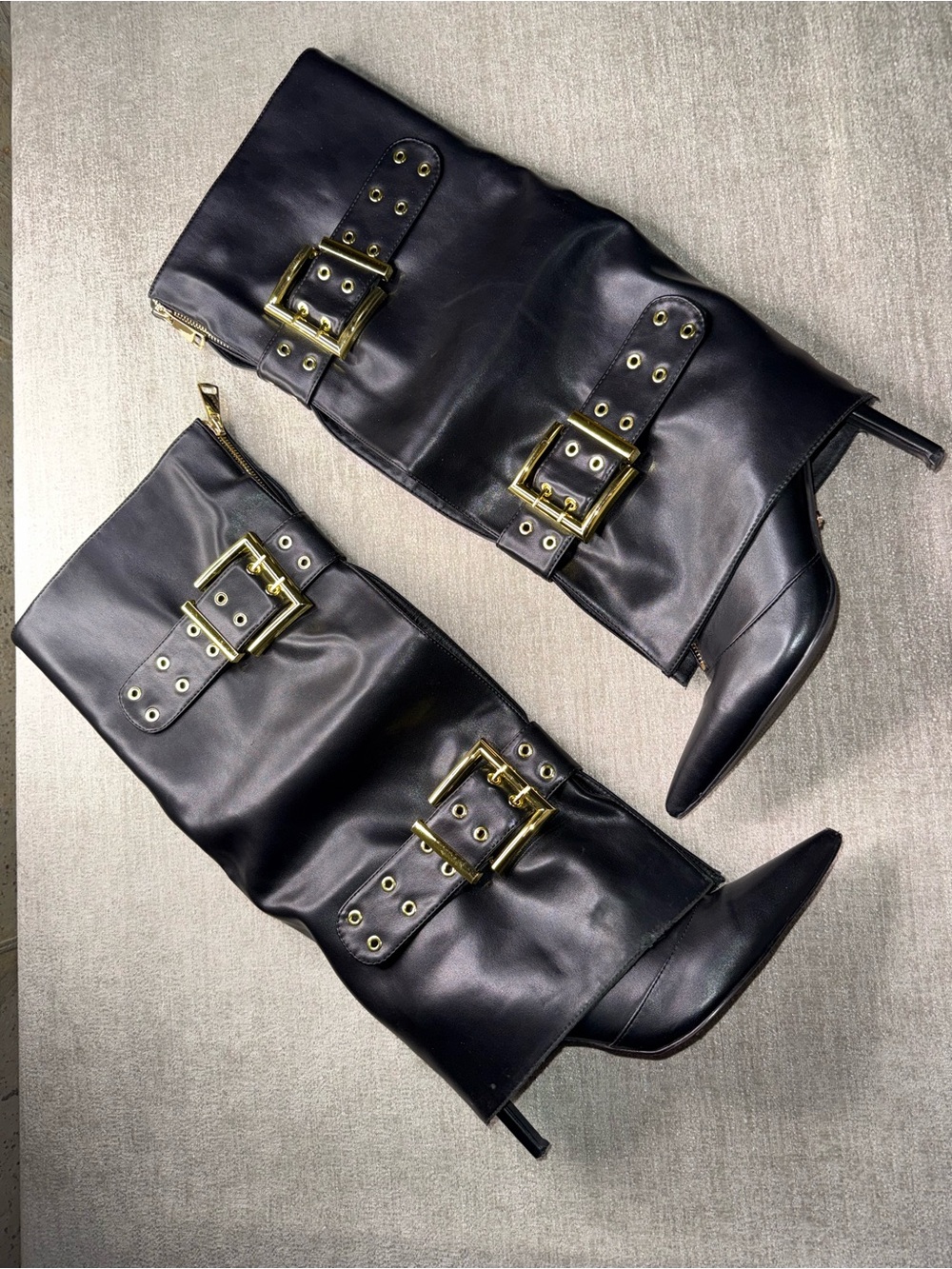 Azalea Wang Roover Black Knee High Buckle Stiletto Boots Size 10
